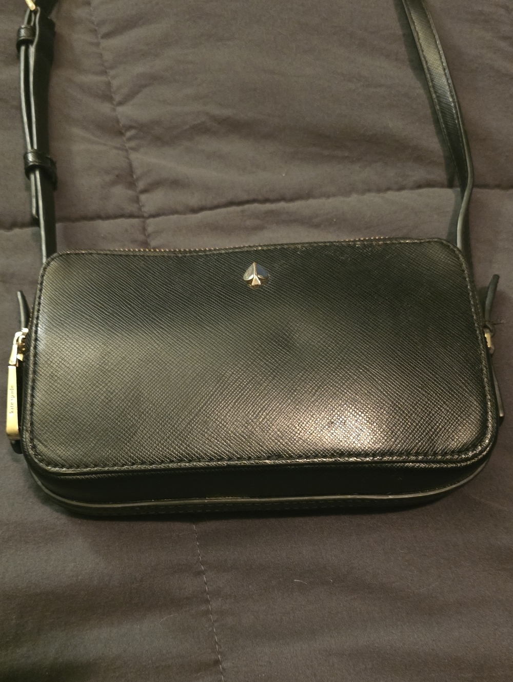 Kate Spade Black Saffiano Leather Crossbody with Gold Spade Accent